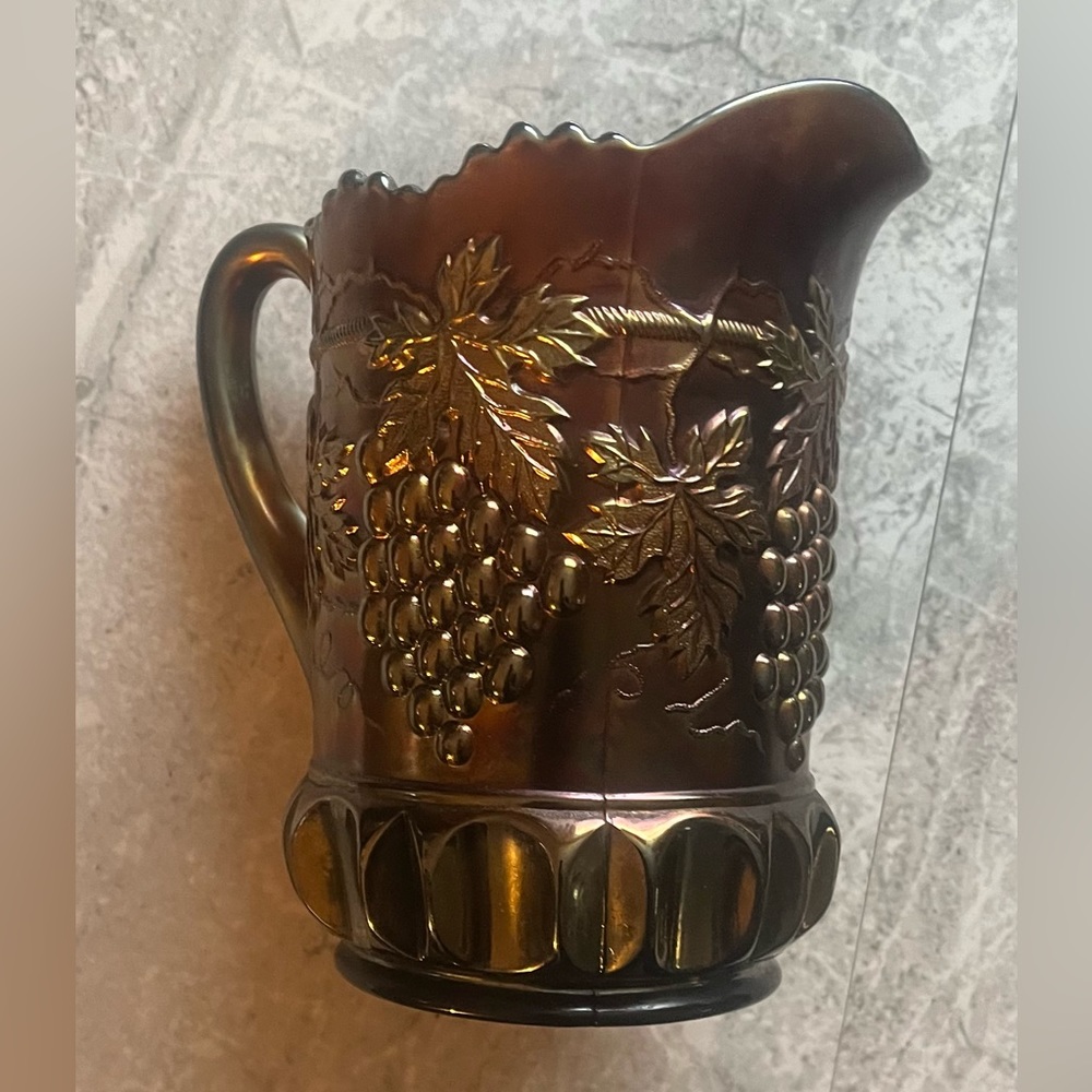 Vintage Northwood Grape & Cable Amethyst Carnival Glass Pitcher